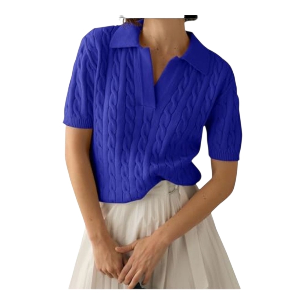 IMILY BELA - Large Saphire Blue Short Sleeve Sweater